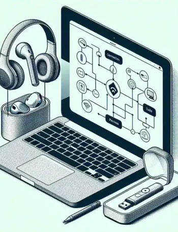Alt text: "Gambar langkah-langkah menghubungkan Google Pixel Buds ke laptop, menampilkan ikon Bluetooth, laptop, dan earbud tanpa kabel."