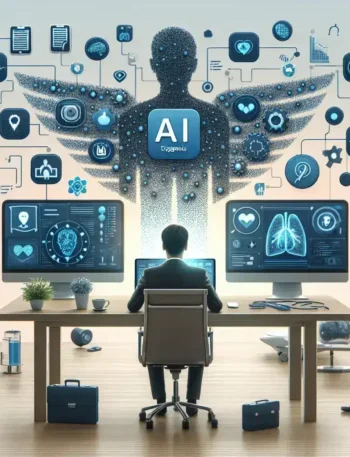 "Ilustrasi aplikasi diagnosis awal berbasis AI yang diluncurkan oleh startup kesehatan digital Indonesia, menunjukkan antarmuka pengguna dengan grafik kesehatan dan fitur diagnosis."