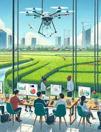 "Drone pemantau kualitas air sawah digunakan oleh Startup Agritech Indonesia untuk meningkatkan pertanian berkelanjutan dan efisiensi penggunaan sumber daya air."