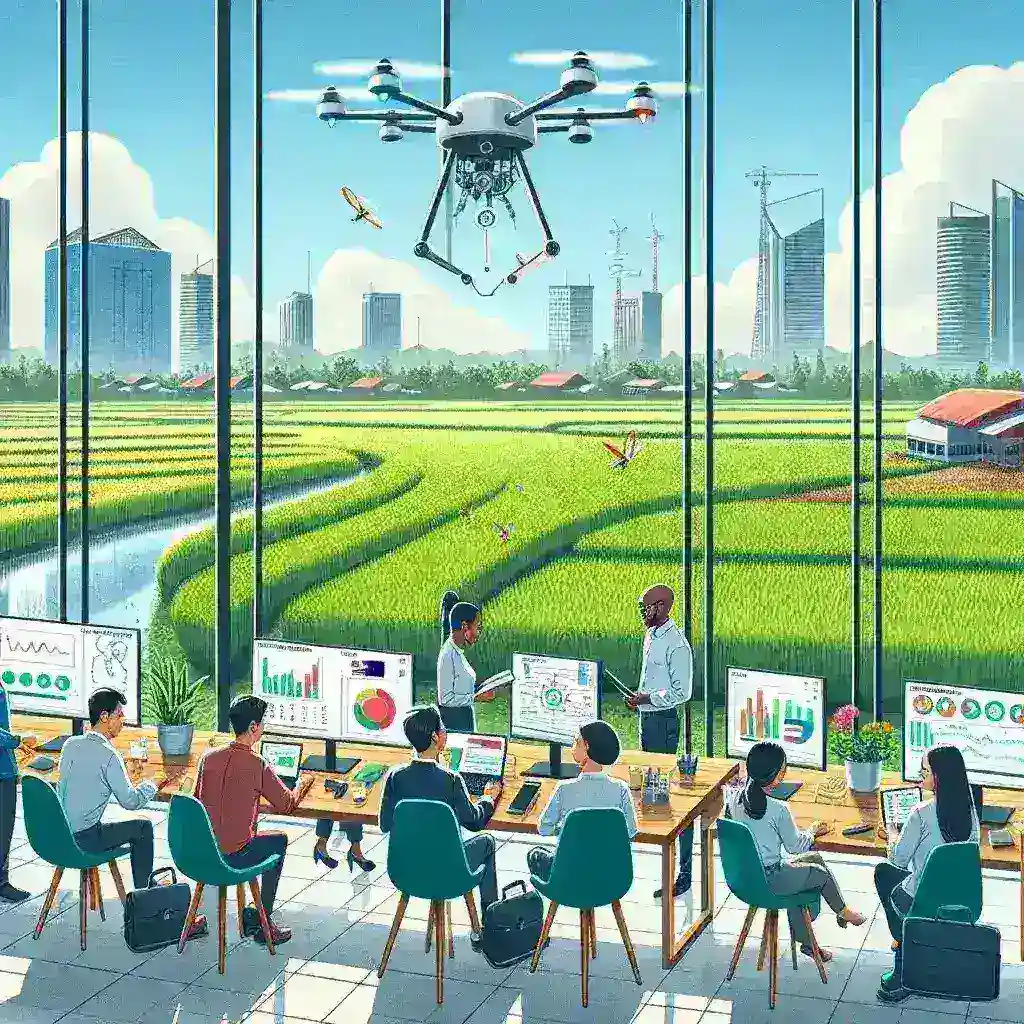"Drone pemantau kualitas air sawah digunakan oleh Startup Agritech Indonesia untuk meningkatkan pertanian berkelanjutan dan efisiensi penggunaan sumber daya air."